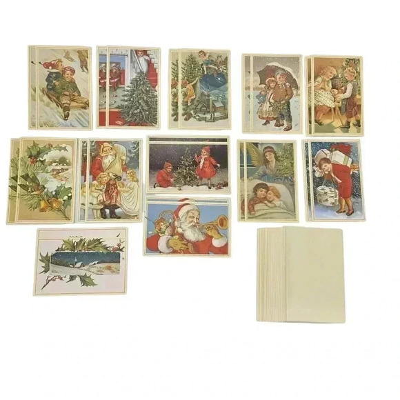 Victorian Children Sledding Winter Christmas Greeting Cards Lillian Vernon Lot - Picture 2 of 3